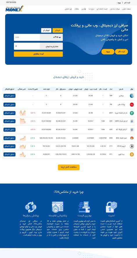 طراحی سایت صرافی ارز دیجیتال Monex724